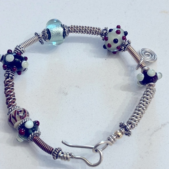 STERLING SILVER HAND MADE MURANO GLASS BRACELET. - Picture 4 of 6